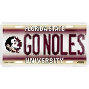 NCAA FLORIDA STATE LICENSE PLATE TAG "GO NOLES" METAL MANCAVE SIGN AUTO